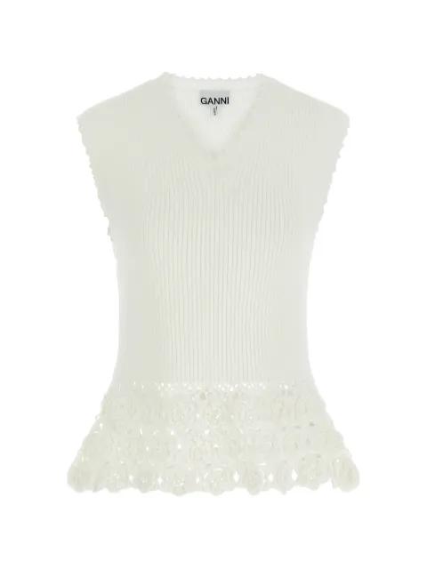 crochet ribbed V-neck tank top by GANNI