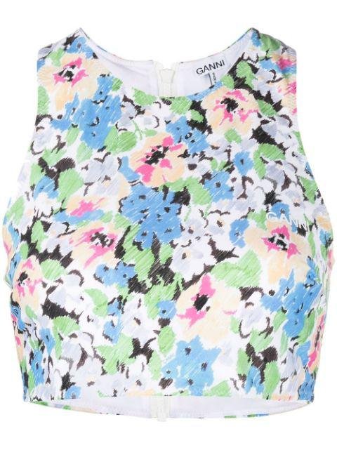 cropped floral print sleeveless top by GANNI