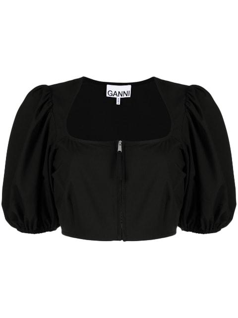 cropped puff-sleeve blouse by GANNI