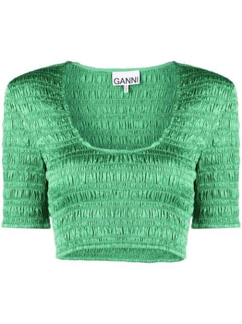 cropped smocked top by GANNI