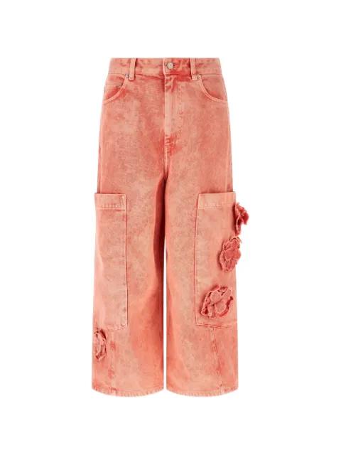 floral-appliqué cargo jeans by GANNI
