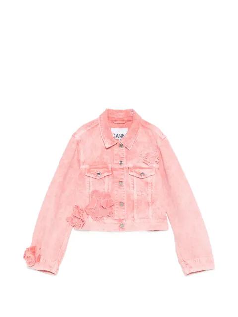 floral-appliqué cropped denim jacket by GANNI