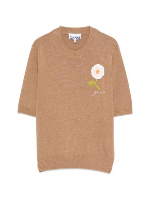 floral-appliqué short-sleeve sweater by GANNI