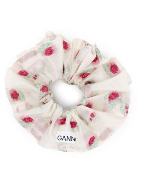 floral-jacquard ruffled scrunchie by GANNI