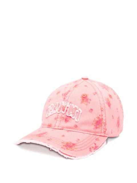 floral-print frayed baseball cap by GANNI