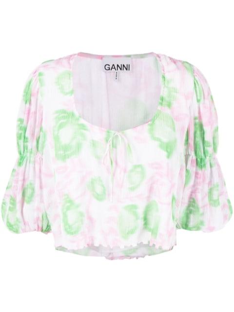 floral-print pleated georgette blouse by GANNI