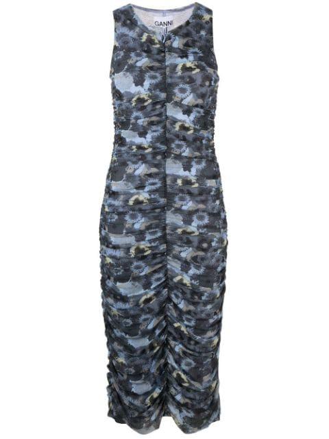 floral-print ruched midi dress by GANNI