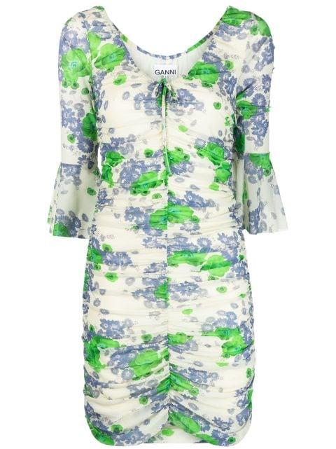 floral-print ruched minidress by GANNI