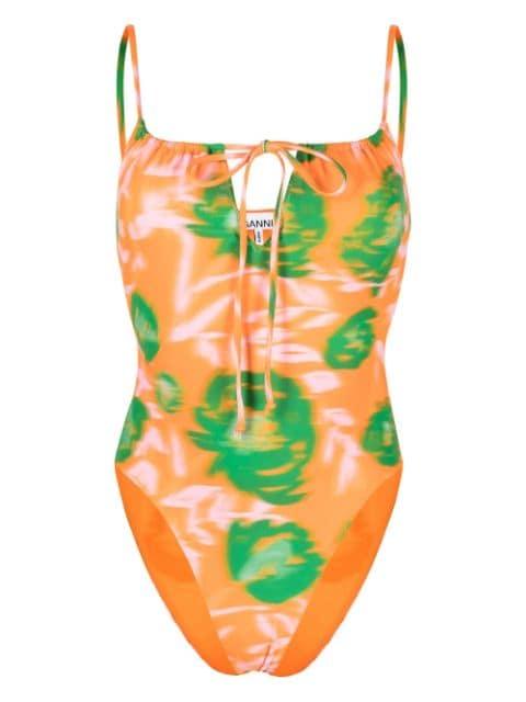 floral-watercolor print swimsuit by GANNI