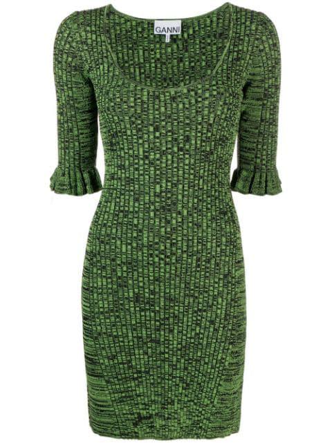 flounce-sleeve mélange minidress by GANNI