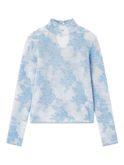 flower-jacquard mockneck sweater by GANNI