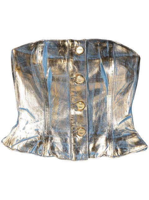 foil organic cotton strapless top by GANNI