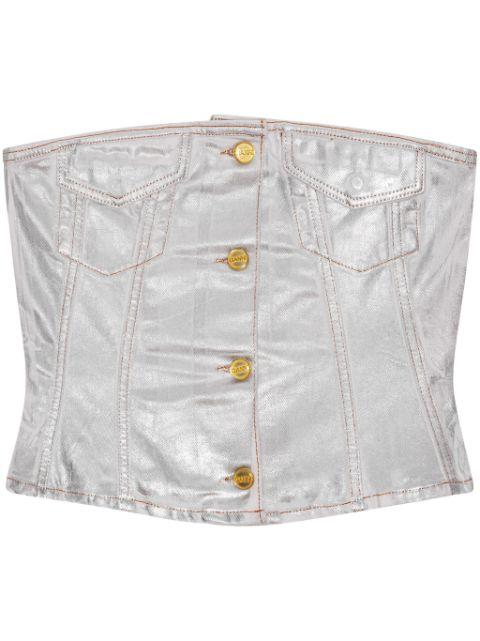 foiled-finish organic-cotton denim top by GANNI