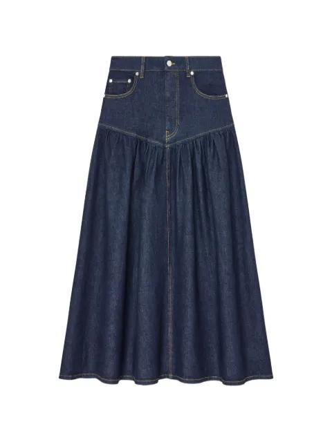 gathered denim midi skirt by GANNI