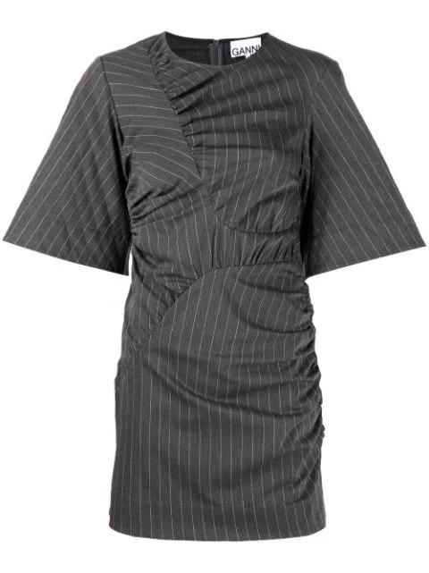 gathered pinstriped minidress by GANNI