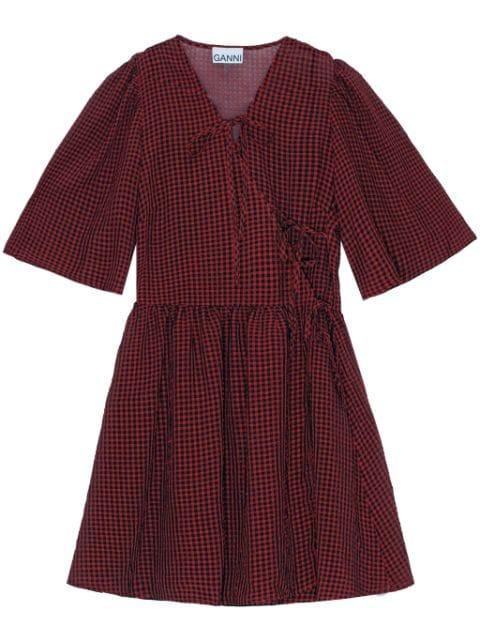 gingham-print mini wrap dress by GANNI