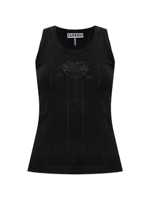 heart-patch pointelle-knit top by GANNI