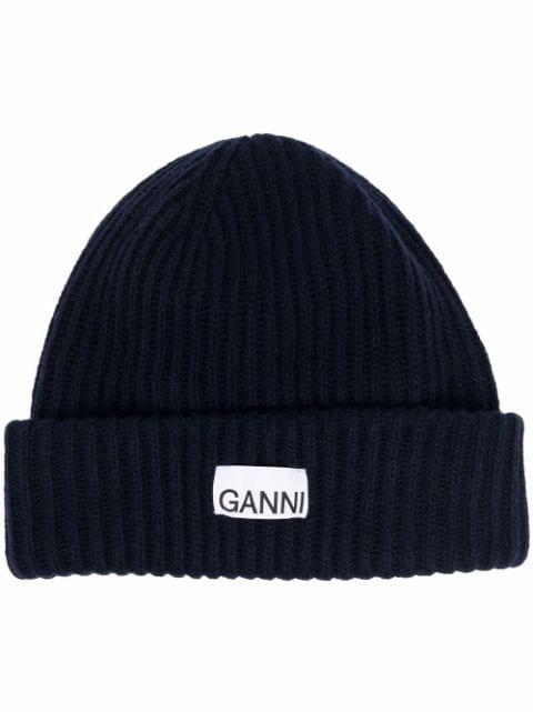 knitted logo beanie hat by GANNI