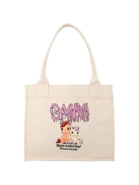 large graphic pony tote bag by GANNI