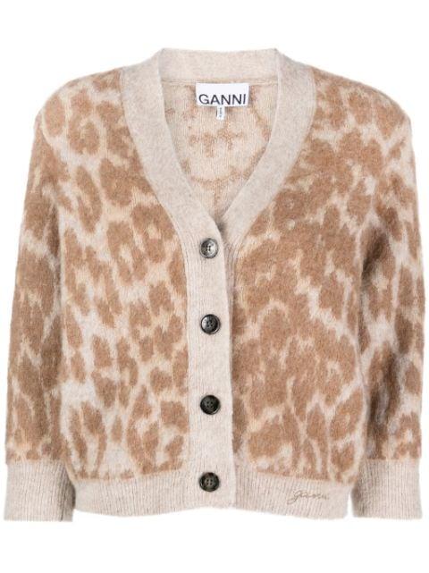 leopard-jacquard cardigan by GANNI