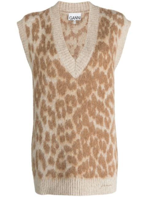 leopard-jacquard vest by GANNI