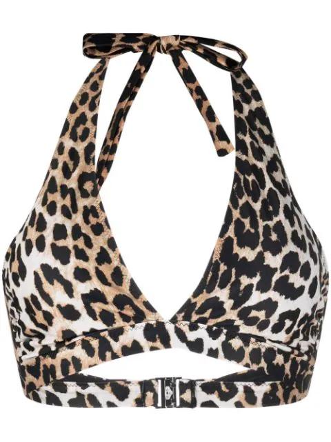 leopard-print bikini top by GANNI