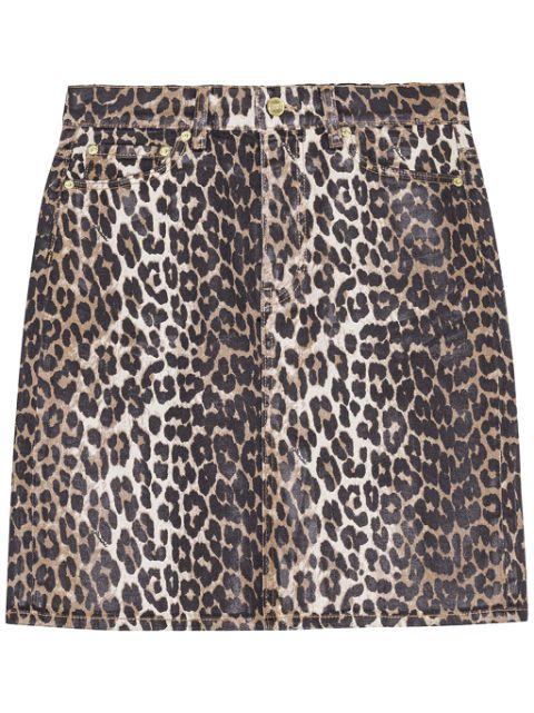leopard-print denim midi skirt by GANNI