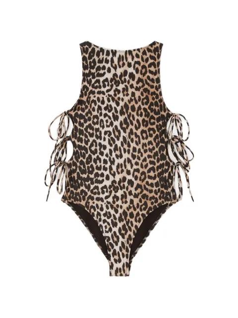 leopard-print lace-up swimsuit by GANNI