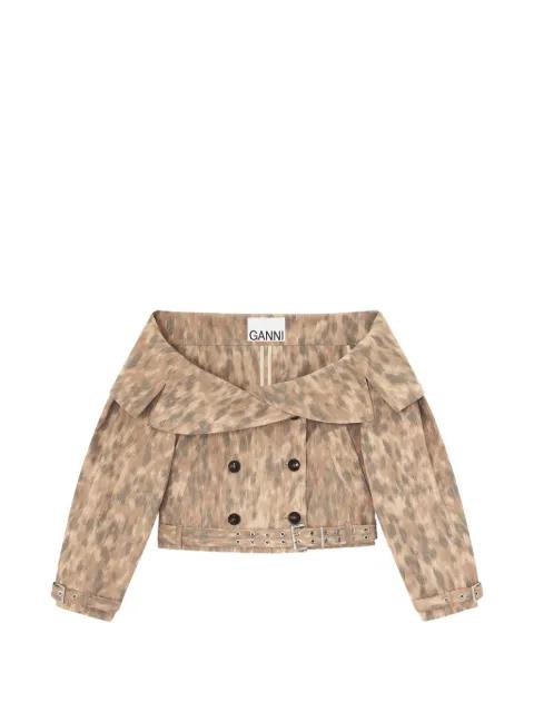 leopard-print off-shoulder jacket by GANNI