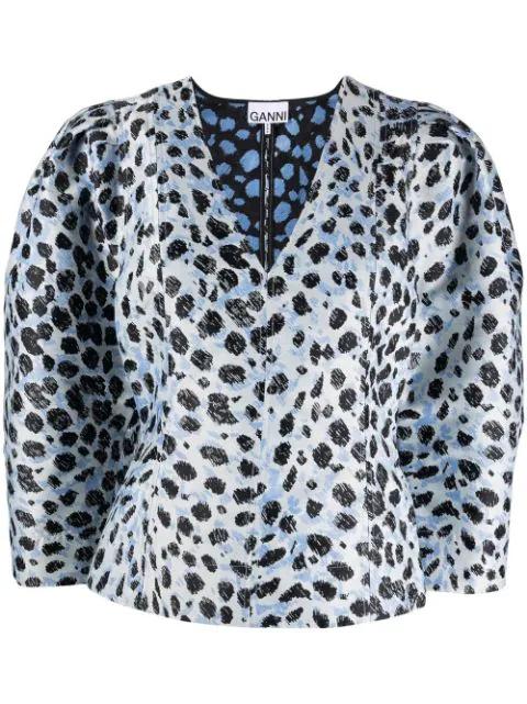 leopard-print puff-sleeve top by GANNI