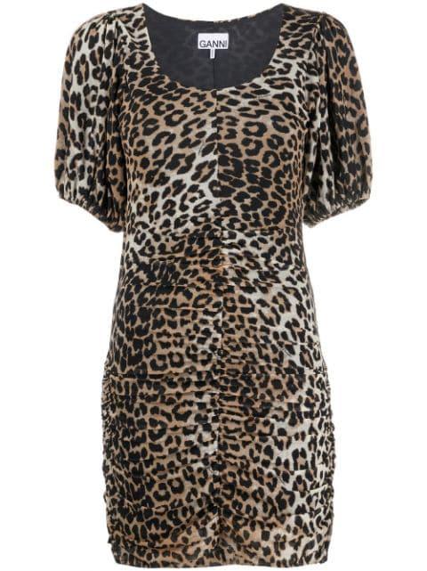 leopard-print ruched mini dress by GANNI