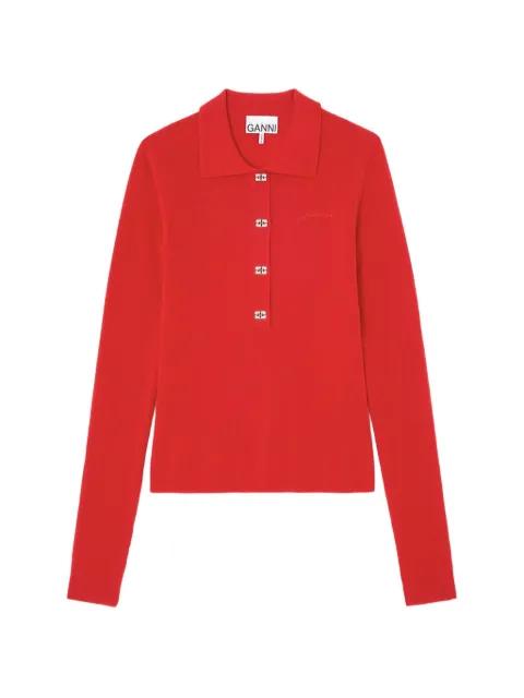 logo-button long-sleeve polo shirt by GANNI