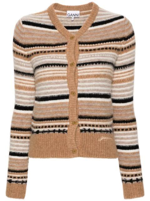 logo-buttons striped cardigan by GANNI