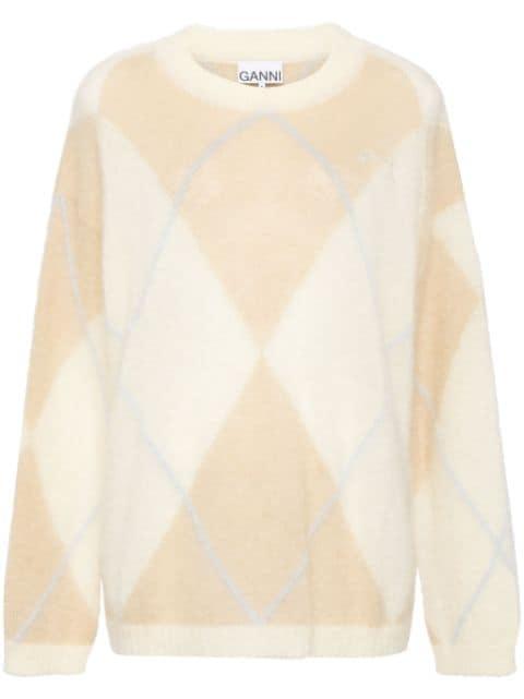 logo-embroidered argyle-intarsia jumper by GANNI