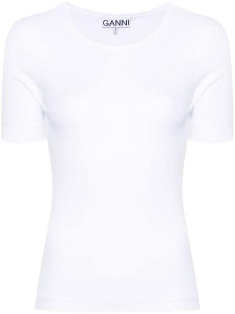 logo-embroidered ribbed T-shirt by GANNI