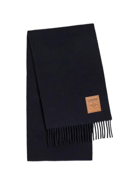 logo-patch fringed scarf by GANNI