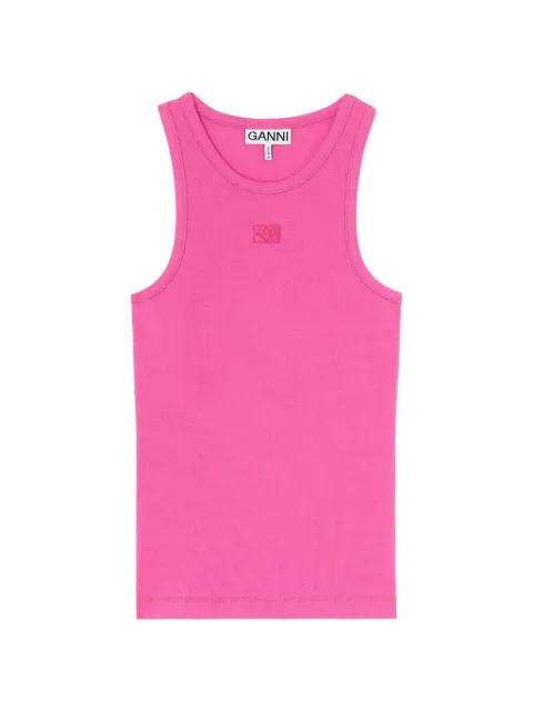 logo-patch ribbed tank top by GANNI