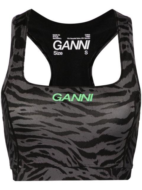 logo zebra-print crop top by GANNI