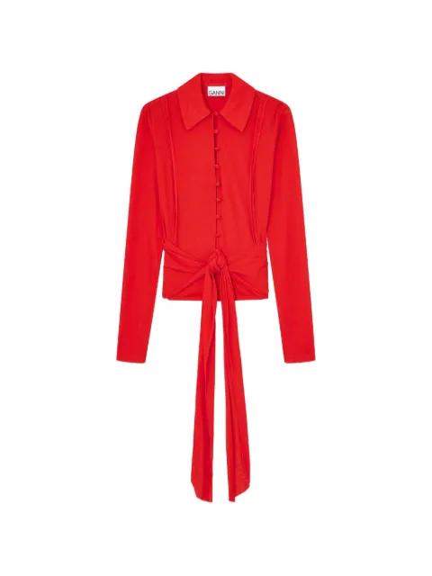 marl-mesh tie-fastening blouse by GANNI