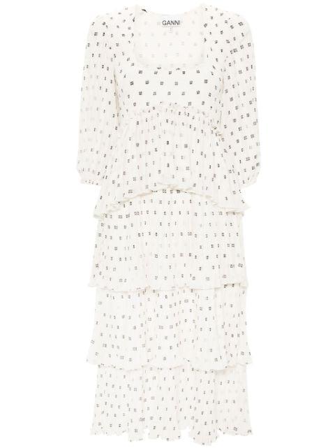 monogram-print pleated midi dress by GANNI