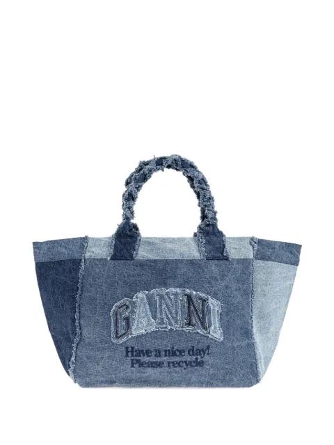 patchwork frayed-edge tote bag by GANNI