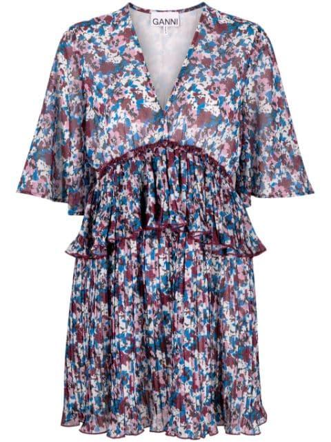 pleated floral-print minidress by GANNI