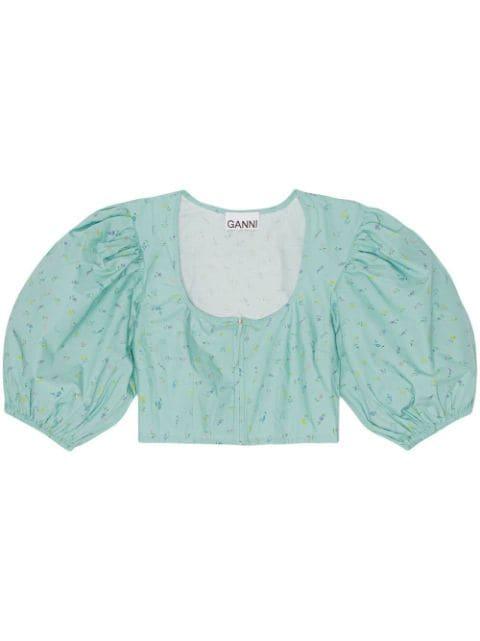 puff-sleeve cropped blouse by GANNI