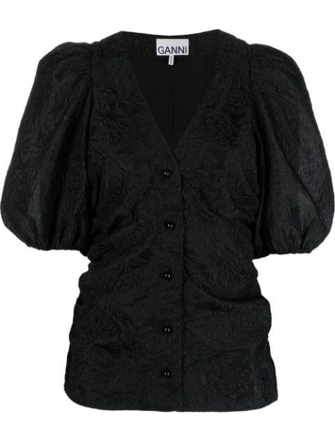 puff-sleeve jacquard blouse by GANNI