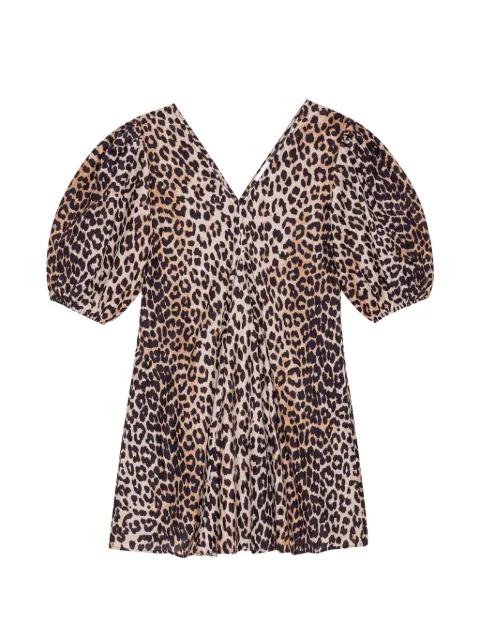 puffed-sleeves animal-print mini dress by GANNI