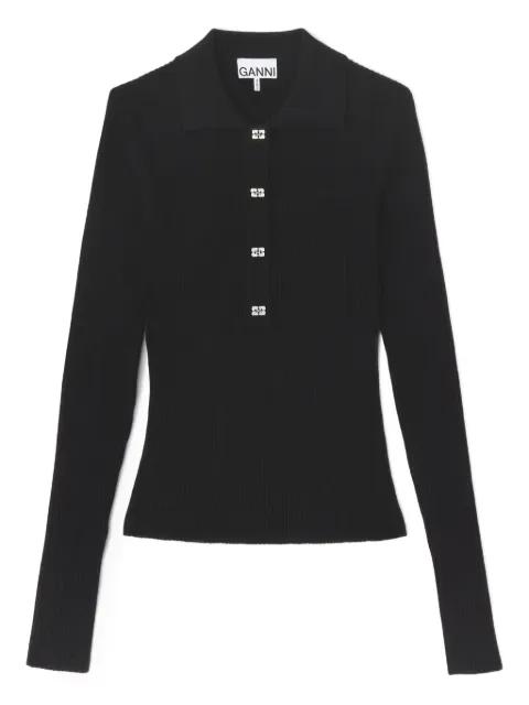 ribbed-knit butterfly-button sweater by GANNI