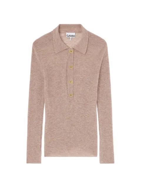 ribbed-knit long-sleeved polo top by GANNI