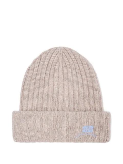 ribbed logo-detail beanie hat by GANNI