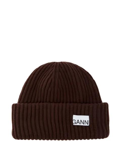 ribbed patch beanie hat by GANNI