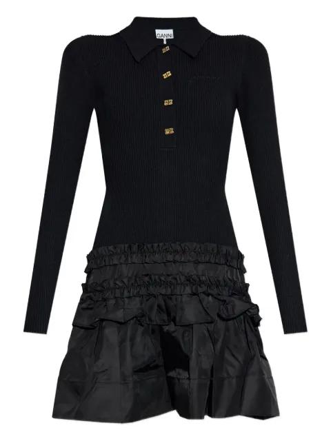 ribbed ruffled-skirt mini dress by GANNI